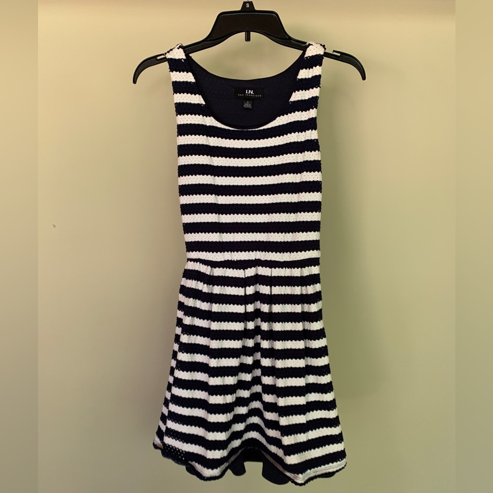 I.N. San Francisco - Navy/white striped halter skater dress - Small